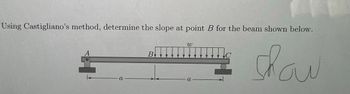 Using Castigliano's method, determine the slope at point B for the beam shown below.
W
... show
a
A
a
B
a
Ic