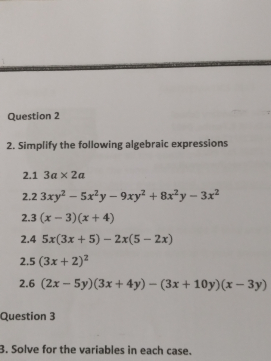 Answered 2 Simplify The Following Algebraic Bartleby