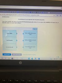 HPE X Cen x4 Myl x
E Lab x
D Log X
O Mail X
e Reg X
E rupe X
G Goc X
w.com/ilrn/takeAssignment/takeCovalentActivity.do?locator=assignment-take
た回
missing matches.
Use the References to access important values if needed for this question.
Each of the insoluble salts below are put into 0.10 M hydrobromic acid solution. Do you expect their solubility to be more, less, or
about the same as in a pure water solution ?
Clear All
More soluble than in pure
silver sulfite
water.
Similar solubility as in pure
lead bromide
water.
Less soluble than in pure
barium fluoride
water
Submit Answer
Retry Entire Group
8 more gróup attempts remaining
ovou
Next
1:03 PM
11/4/202
Chp
12
insort sc
fg
ho
delete
home
en
