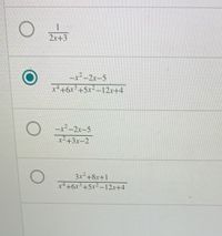 2x+3
ー-2x-5
x+6x+5x-12x+4
ーx-2x-5
x-+3x-2
3x-+8x+1
x+6x³+5x²-12x+4
