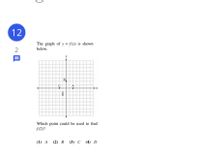 12
The graph of y = f(x) is shown
below.
B.
Which point could be used to find
f(2)?
(1) A (2) B
(3) с
(4) D
