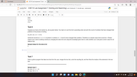 Downloads/
CSE110 Lab Assignment 7 (Sortin x
O localhost:8890/notebooks/Downloads/CSE110%20Lab%20Assignment%207%20(Sorting%20and%20Searching).ipynb
jupyter CSE110 Lab Assignment 7 (Sorting and Searching) Last Checkpoint: 11 minutes ago (autosaved)
Logout
File
Edit
View
Insert
Cell
Kernel
Widgets
Help
Trusted
Python 3 O
> Run
Code
Musk
Elon
Turing
Alan
Task 6
Suppose you have a list named my_list as given below. Your task is to sort the list in ascending order and print the count of numbers that have changed their
positions in the process of sorting.
my_list = [4, 2, 3, 1, 6, 5]
Sorted list would be [1, 2, 3, 4, 5, 6] where 4 numbers (4, 1, 6 and 5) have changed their positions. Therefore our sample output here would be 4. Please
check if your code is working correctly by changing the above list and using the knowledge given here to verify whether your code gives correct output for all
different lists.
Sample Output for the above list
4
In [ ]:
Task 7
Write a python program that takes two lists from the user, merges the two lists, sorts the resulting list, and then finds the median of the elements in the two
lists.
Sample Input 1
list_one = [1, 2, 1, 4]
list_two = [5, 4, 1]
9:22 PM
12/27/2021
