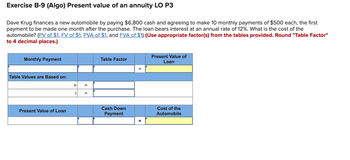 Answered: Exercise B-9 (Algo) Present Value Of An… | Bartleby