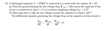 Answered: A discharged capacitor C = 2700F is… | bartleby