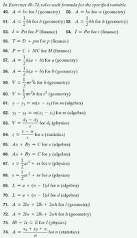 Answered: In Exercises 49–74, solve each formula… | bartleby