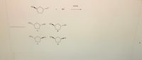 This image depicts a chemical reaction and illustrates the possible products. 

### Reaction Overview

- **Reactants:** 
  - A cyclopentane ring with an iodine atom (I) attached, labeled with a wedge to indicate stereochemistry.
  - A hydroxide ion (HO⁻).
  - The reaction takes place in acetone solvent.

- **Products:** The possible products of the reaction are four different alcohols labeled A, B, C, and D. Each is a cyclopentane ring with an alcohol (OH) group attached at different positions or orientations.

### Detailed Explanation of Products

- **Structure A**: 
  - The OH group is attached to the same carbon initially bonded to iodine. The orientation of the OH group is indicated by a wedge.

- **Structure B**: 
  - This structure features the OH group replacing the iodine but positioned on the opposite face indicated by a dashed line.

- **Structure C**: 
  - The OH group is on a different carbon from where iodine was attached, with the orientation shown by a wedge.

- **Structure D**: 
  - Similar to Structure C, but the OH group is indicated by a dashed line, suggesting different stereochemistry.

### Question

- "The product of the following reaction is:" Followed by options to select A, B, C, or D. 

This exercise likely tests the understanding of substitution reactions, specifically SN1/SN2 mechanisms, and the ability to predict stereochemical outcomes.