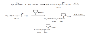 CH3
H2C=C-COOH + CH3-CO-SH
CH3
☑COOM
COOH
CH3-CO-S-HỌC-CH-COC
22.7.2
CH3
SOCI2
CH3-CO-S-H2C-CH-COOH
22.7.1
NH3/CH3OH
N
COOH
CH3-CO-S HỌC CHEO
-CH-
22.7.3
'N' COOH
H-S-H2C-CH-CO
22.7.4
-CH
CH3
CH3