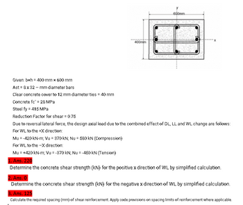 Answered: Given: bxh = 400 mm x 600 mm Ast = 8 x…