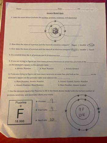 Answered: Atomic Model Quiz 1. Label the atom… | bartleby