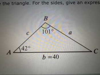 e the triangle. For the sides, give an expres
B
C
101°
a
A 42°
b=40
C