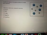 Consider the diagram of an aqueous solution of a soluble
ionic compound.
2+
Determine which ionic compound is dissolved
2+
in solution.
2+
KCI
2+
СаBr,
MgCrO,
Ca(CIO,),
C
