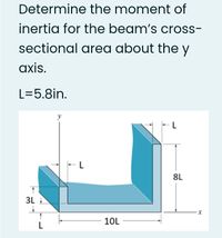 Determine the moment of
inertia for the beam's cross-
sectional area about the y
axis.
L=5.8in.
- L
-L
8L
3L I
10L
