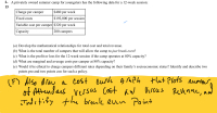 2- A privately owned summer camp for youngsters has the following data for a 12-week session:
15
Charge per camper
$480 per week
Fixed costs
$192,000 per session
Variable cost per camper $320 per week
Сарасity
200 campers
(a) Develop the mathematical relationships for total cost and total revenue.
(b) What is the total number of campers that will allow the camp to just break even?
(c) What is the profit or loss for the 12-week session if the camp operates at 80% capacity?
(d) What are marginal and average costs per camper at 80% capacity?
(e) Would it be ethical to charge campers different rates depending on their family's socioeconomic status? Identify and describe two
points pro and two points con for such a policy.
(F) Also Dray a
Cost curve g raph thut Plots numor,
Visscas
of vessas Cost aw Viisus
Attendaes
Revenue, and
1.
Indetify the
breenk even Point
