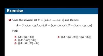 Answered: Given The Universal Set U = {a,b. A =… | Bartleby