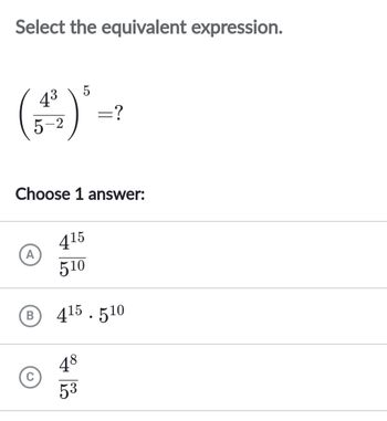 Answered: Select The Equivalent Expression. 4³… | Bartleby