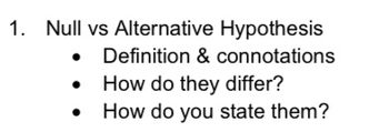 Answered: 1. Null vs Alternative Hypothesis… | bartleby