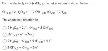 Answered: For the electrolysis of NaCl(aq), the… | bartleby