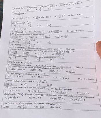 Answered: (25) The Interval Of Convergence B) (-)… | Bartleby