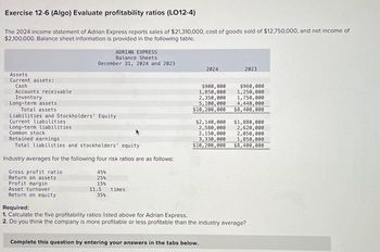 Answered: Exercise 12-6 (Algo) Evaluate… | bartleby