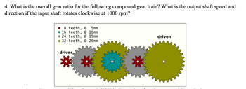 Answered: 4. What is the overall gear ratio for… | bartleby