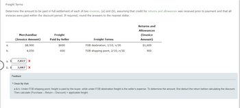 Answered: Freight Terms. Determine The Amount To… | Bartleby