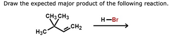 Draw the expected major product of the following reaction.
CH3 CH3
X CH₂
H3C
H-Br