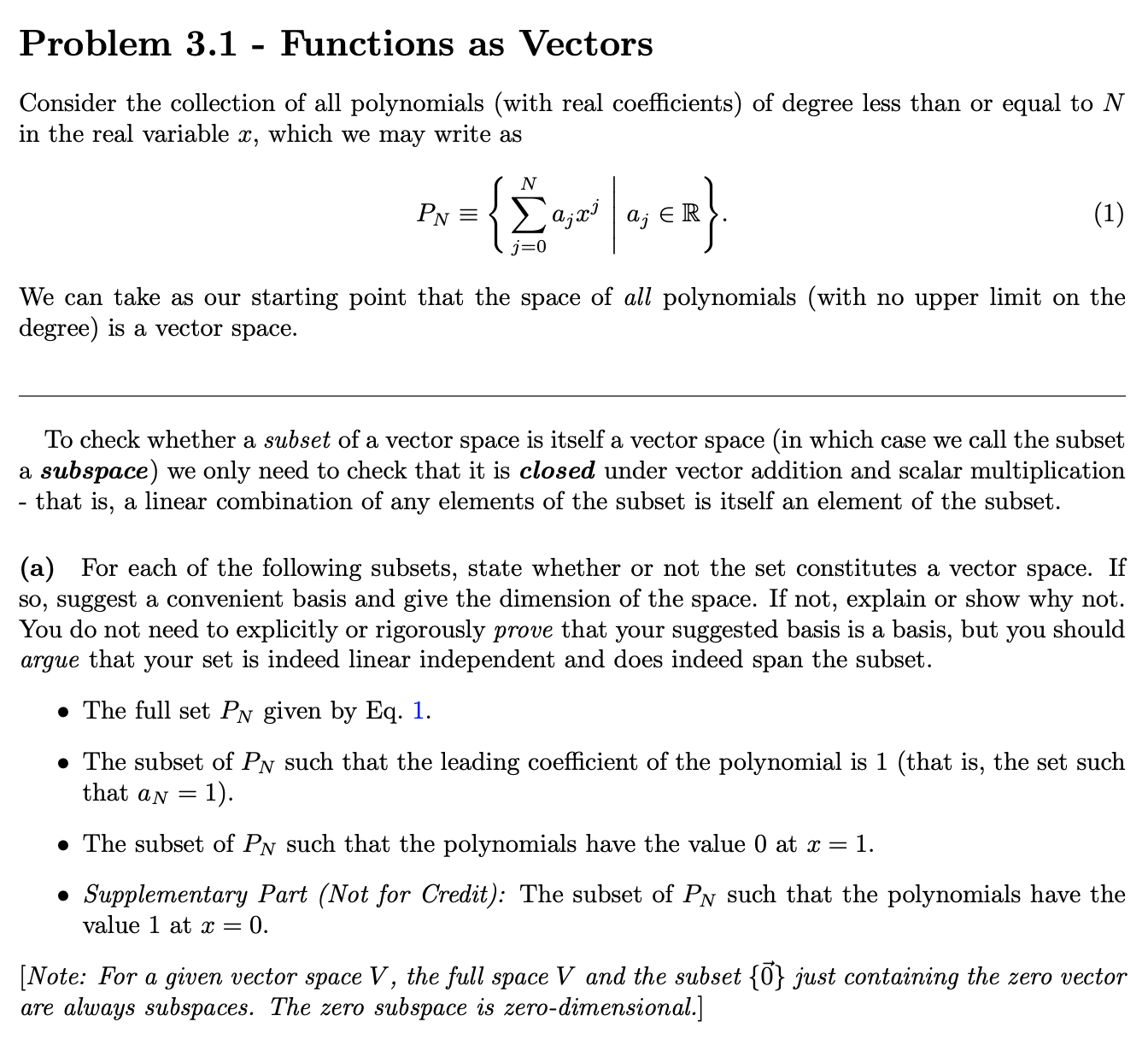 Answered: Problem 3.1 - Functions as Vectors…