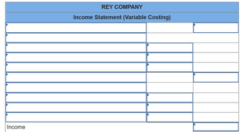 Income
REY COMPANY
Income Statement (Variable Costing)