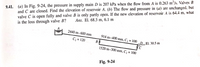 9.41. (a) In Fig. 9-24, the pressure in supply main D is 207 kPa when the flow from A is 0.263 m³/s. Valves B
and C are closed. Find the elevation of reservoir A. (b) The flow and pressure in (a) are unchanged, but
valve C is open fully and valve B is only partly open. If the new elevation of reservoir A is 64.4 m, what
is the loss through valve B?
Ans. El. 68.3 m, 6.1 m
2440 m-600 mm
914 m-400 mm, C, = 100
C, = 120
%3D
DEI. 30.5 m
1520 m-300 mm, C, = 100
%3D
Fig. 9-24
