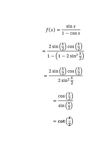 Answered: f(x) sin x 1- cos x 2 sin () cos ( 1-(1-2 sin²) 2 sin() cos ...