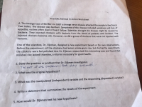 1. State the question or problem that Dr. Eijkman investigated.
The diet of she cmclens / food shey ensumed.
2. What was the original hypothesis?
3. What was the manipulated (independent) variable and the responding (dependent) variable?
4. Write a statement that summarizes the results of the experiment.
5. How would Dr. Eijkman test his new hypothesis?
