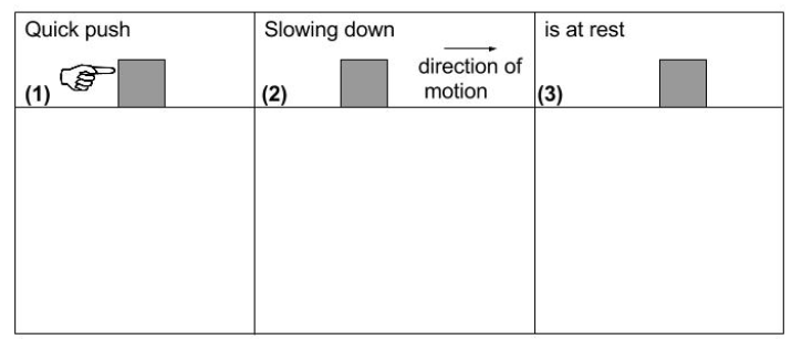 is at rest
Quick push
Slowing down
direction of
motion
|(3)
|(1)
(2)

