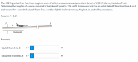 The 332-Mg jet airliner has three engines, each of which produces a nearly constant thrust of 213 kN during the takeoff roll.
Determine the length s of runway required if the takeoff speed is 226 km/h. Compute s first for an uphill takeoff direction from A to B
and second for a downhill takeoff from B to A on the slightly inclined runway. Neglect air and rolling resistance.
Assume 0 = 0.6°.
Horizontal
Answers:
Uphill from A to B:
S =
Downhill from B to A:
S =
i
m
B.
