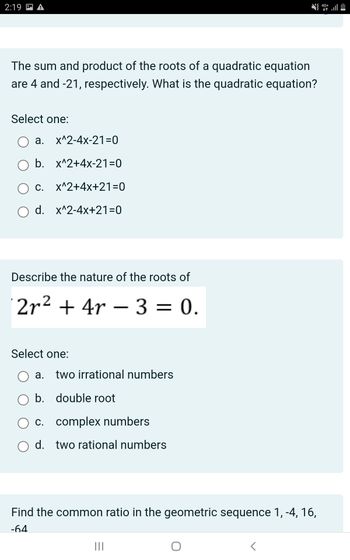 Answered The Sum And Product Of The Roots Of A… Bartleby