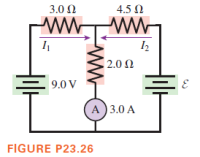 3.0 N
4.5 Ω
ww-
| 2.0 Ω
9.0 V
A) 3.0 A
FIGURE P23.26
