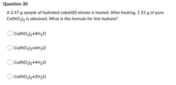 Answered: A 2.47 g sample of hydrated cobalt(II)… | bartleby