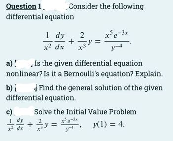 Answered: Question 1 differential equation… | bartleby