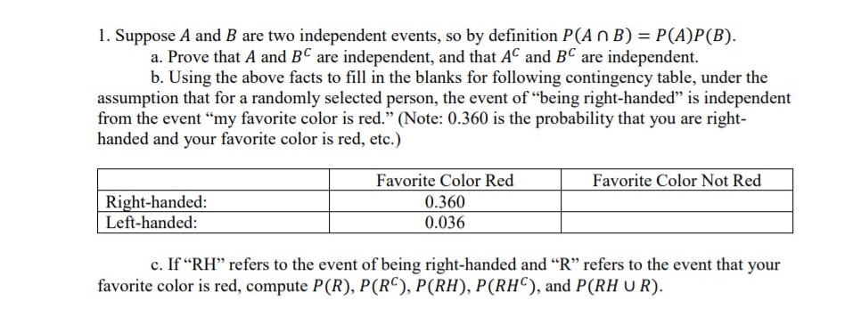 Answered 1. Suppose A and B are two independent bartleby