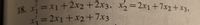 The image contains a mathematical system of equations labeled as number 18. The equations are as follows:

\[ 
x_1' = x_1 + 2x_2 + 2x_3, 
\]

\[ 
x_2' = 2x_1 + 7x_2 + x_3, 
\]

\[ 
x_3' = 2x_1 + x_2 + 7x_3 
\] 

These represent a system of linear differential equations where \( x_1' \), \( x_2' \), and \( x_3' \) are the derivatives of the functions \( x_1 \), \( x_2 \), and \( x_3 \) with respect to an independent variable, typically time. Each equation describes the rate of change of one of the variables as a linear combination of the others.