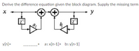 Derive the difference equation given the block diagram. Supply the missing term
y[n]=
a1 x[n-1]+ b1 y[n-1]
