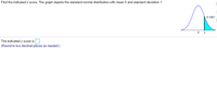 Find the indicated z score. The graph depicts the standard normal distribution with mean 0 and standard deviation 1.
0.1401
The indicated z score is
(Round to two decimal places as needed.)
