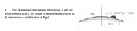 3.
The skateboard rider leaves the ramp at A with an
initial velocity VA at a 30° angle. If he strikes the ground at
B, determine vA and the time of flight.
y = (-1,5 (10-³)x² + 15) ft
15 ft
100 ft
