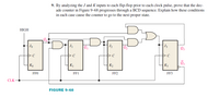 9. By analyzing the J and K inputs to each flip-flop prior to each clock pulse, prove that the dec-
ade counter in Figure 9-68 progresses through a BCD sequence. Explain how these conditions
in each case cause the counter to go to the next proper state.
HIGH
Jo
J2
C
Ko
K1
K2
K3
FF0
FFI
FF2
FF3
CLK
FIGURE 9-68
