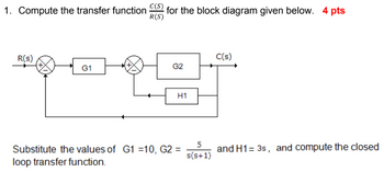 Answered: C(S) 1. Compute the transfer function… | bartleby