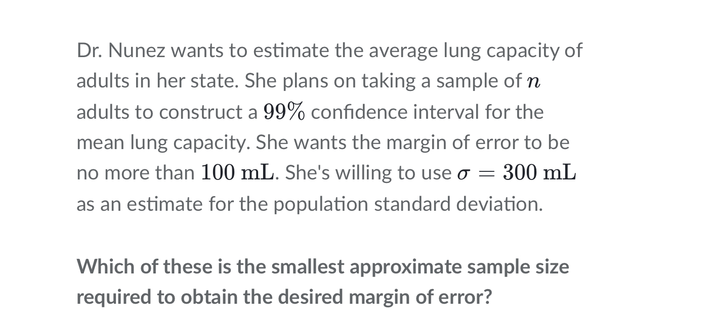 Answered Dr Nunez Wants To Estimate The Average Bartleby 5676