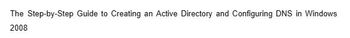 The Step-by-Step Guide to Creating an Active Directory and Configuring DNS in Windows
2008