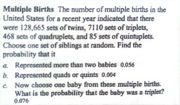 Answered: Multiple Births The Number Of Multiple… | Bartleby