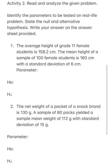 Answered: Activity 2. Read and analyze the given…