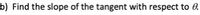 b) Find the slope of the tangent with respect to 0.
