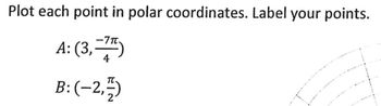 Plot each point in polar coordinates. Label your points.
A: (3,7)
B:(-2,2)